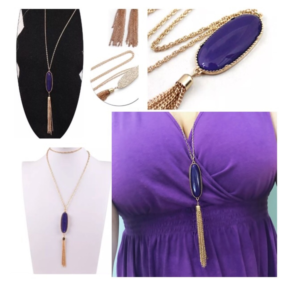 NEW!๐๐PURPLE GOLD TONE LONG TASSEL NECKLACE!๐๐ - Picture 1 of 8